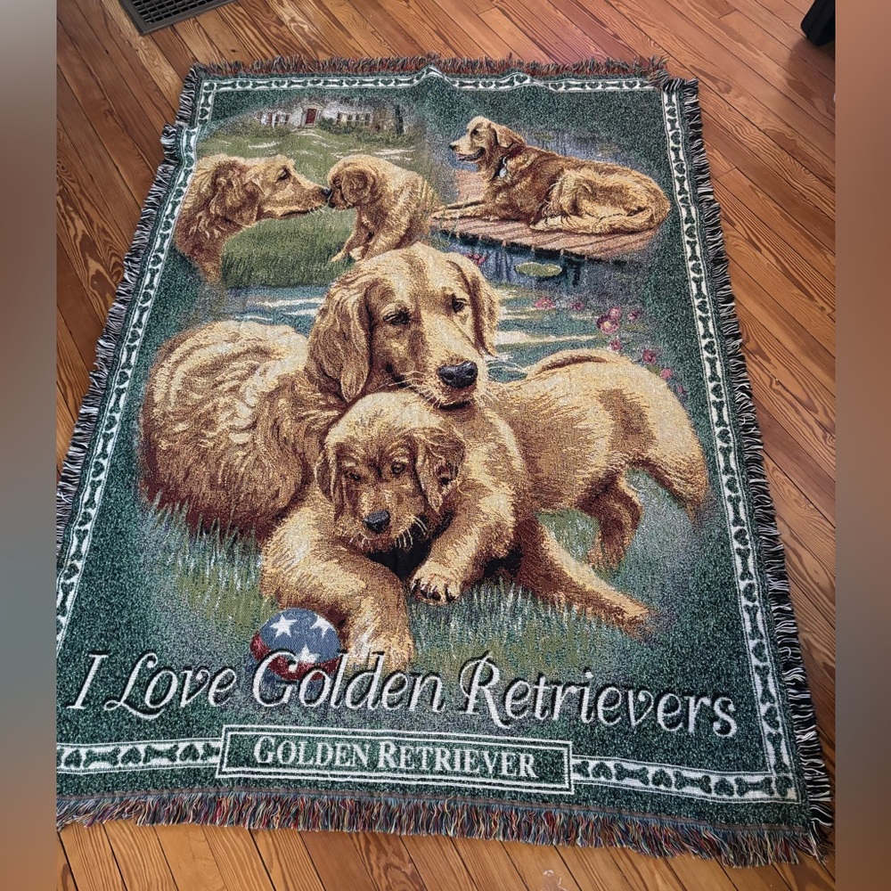 Vintage golden retriever dog 90s tapestry blanket